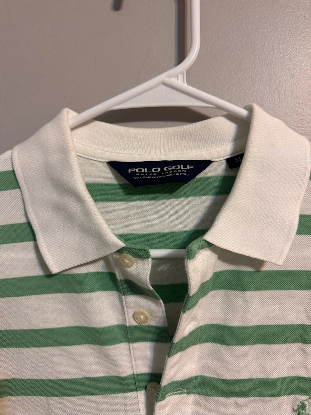 Polo Golf Ralph Lauren Men's M Pima Cotton Green White Striped Polo Shirt